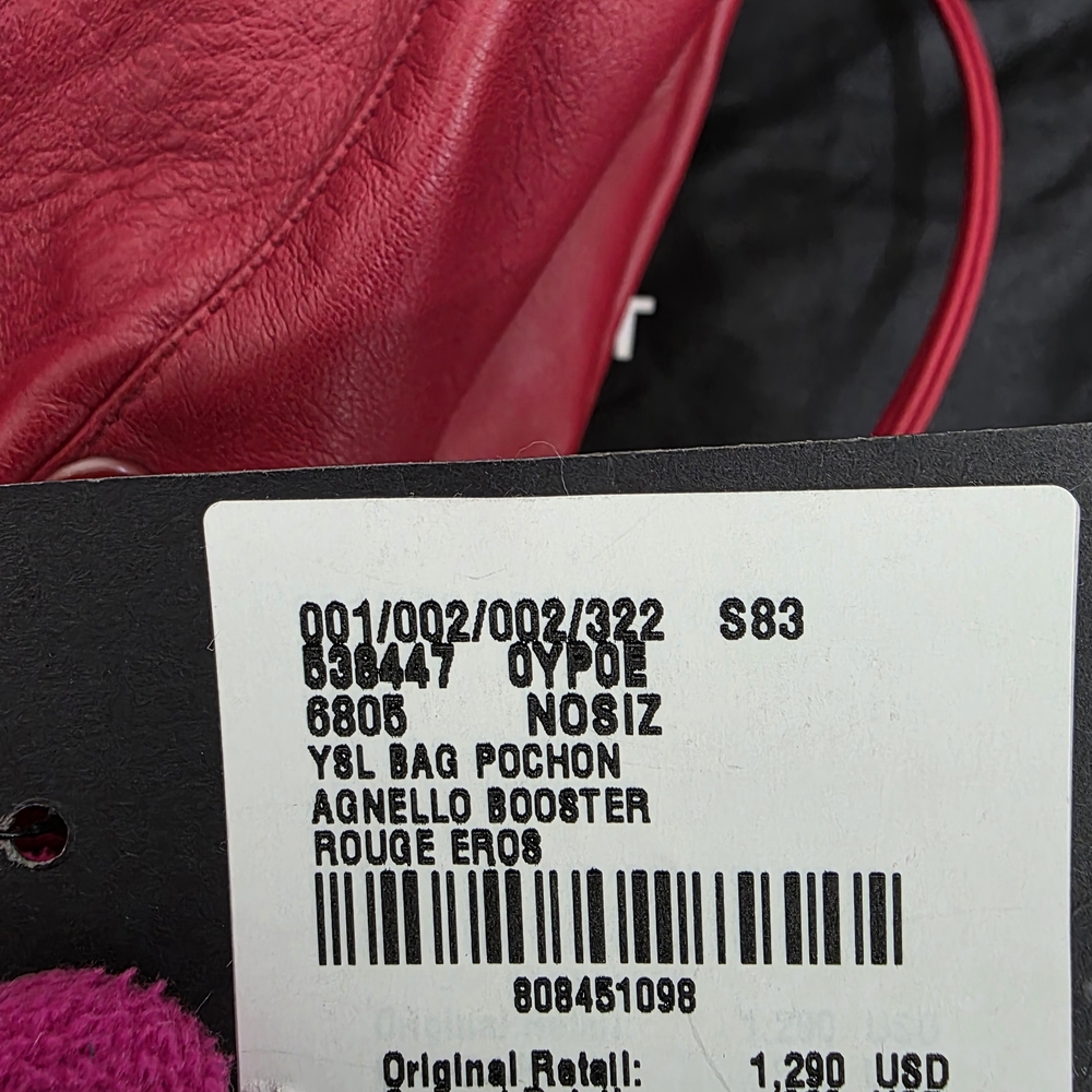 Authentic YSL Red Leather Drawstring Bag, YSL bag Pochon Teddy Bucket Bag - Picture 6 of 9